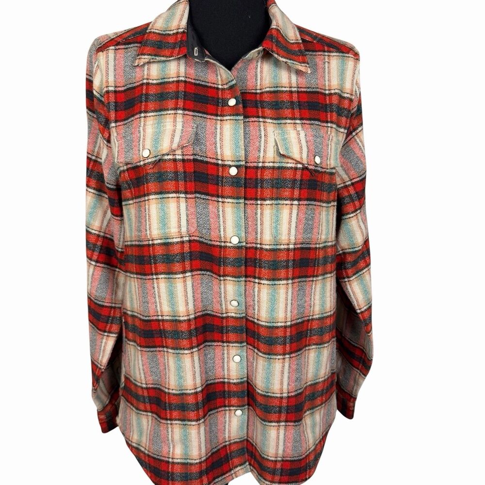 Toad & Co Women's Folk Yeah Shirt Jacket Pearl Snap Wool Blend Shacket Medium